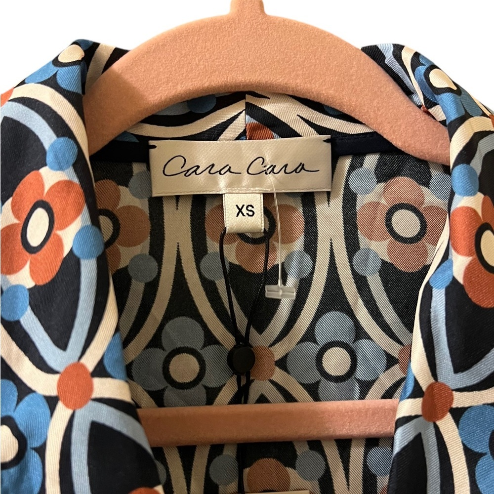 Cara Cara Top Venezia Printed Silk-Twill Blouse Button Shirt Jacket Sz XS - Picture 6 of 11